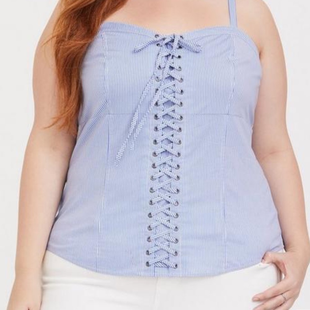 Torrid Blue & White Stripe Poplin Lace-Up Cami Size 2X